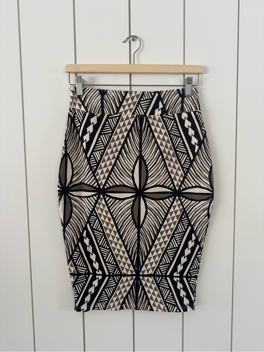 Geometric Black and Taupe Pencil Skirt
